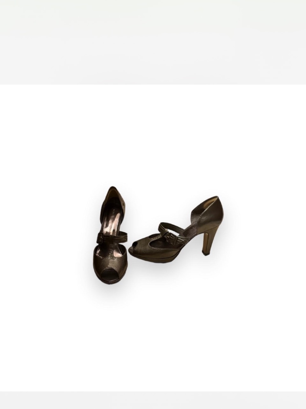 Nine West Metallic Gray Peep-Toe Buckle Heels